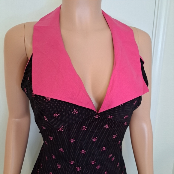 Dead Threads Goth Dress 1950s Retro Style Pin Up Pink Black Skull Halloween Sz M - Picture 5 of 11